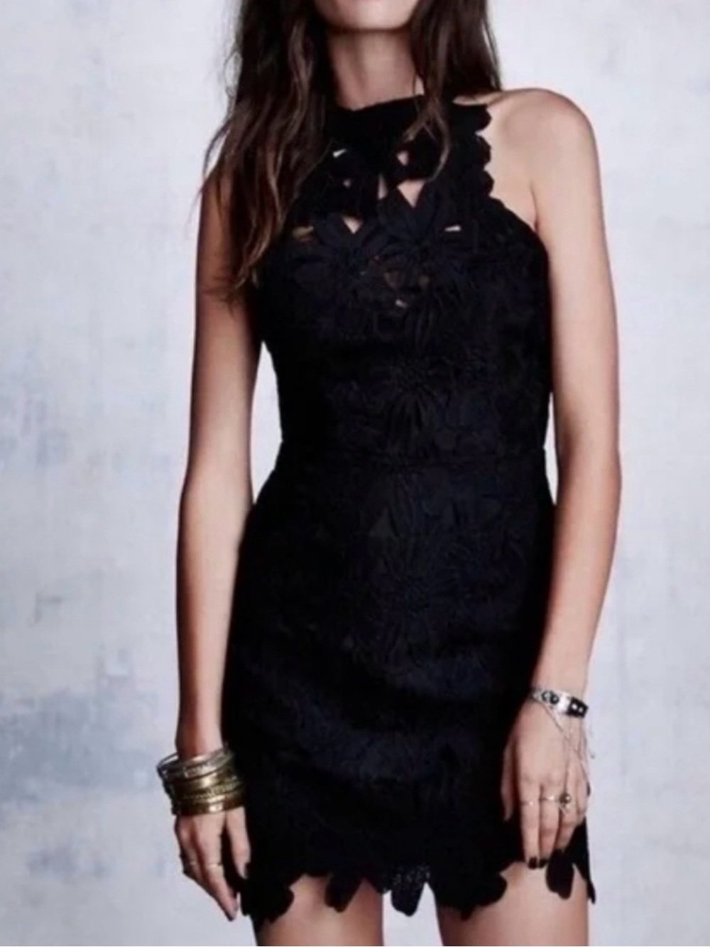 SAYLOR Black Floral Lace Mini Dress